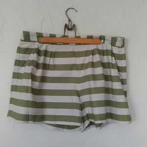 Green & cream striped culotte style shorts